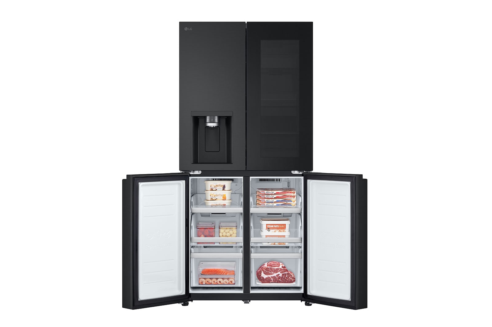 LG InstaView ? Négyajtós h?t?szekrény, DoorCooling?? és ThinQ? technológia, 508L kapacitás, GMG860EPBE