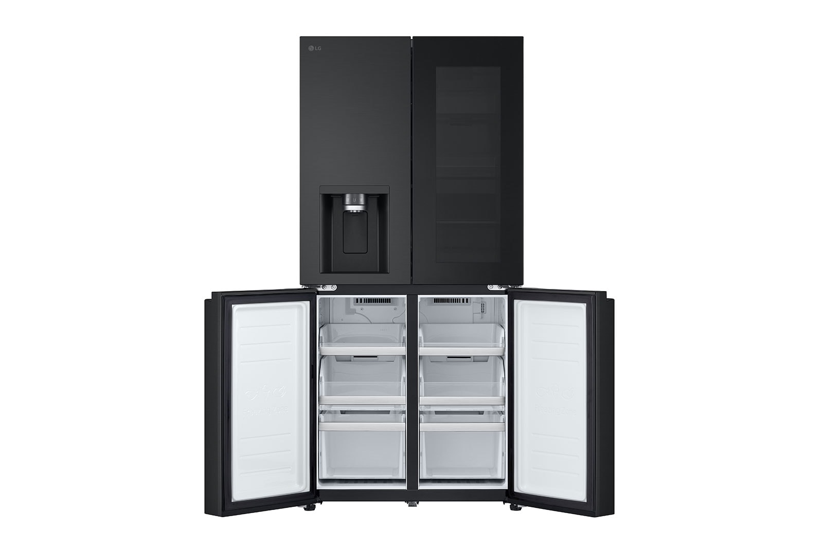 LG InstaView ? Négyajtós h?t?szekrény, DoorCooling?? és ThinQ? technológia, 508L kapacitás, GMG860EPBE