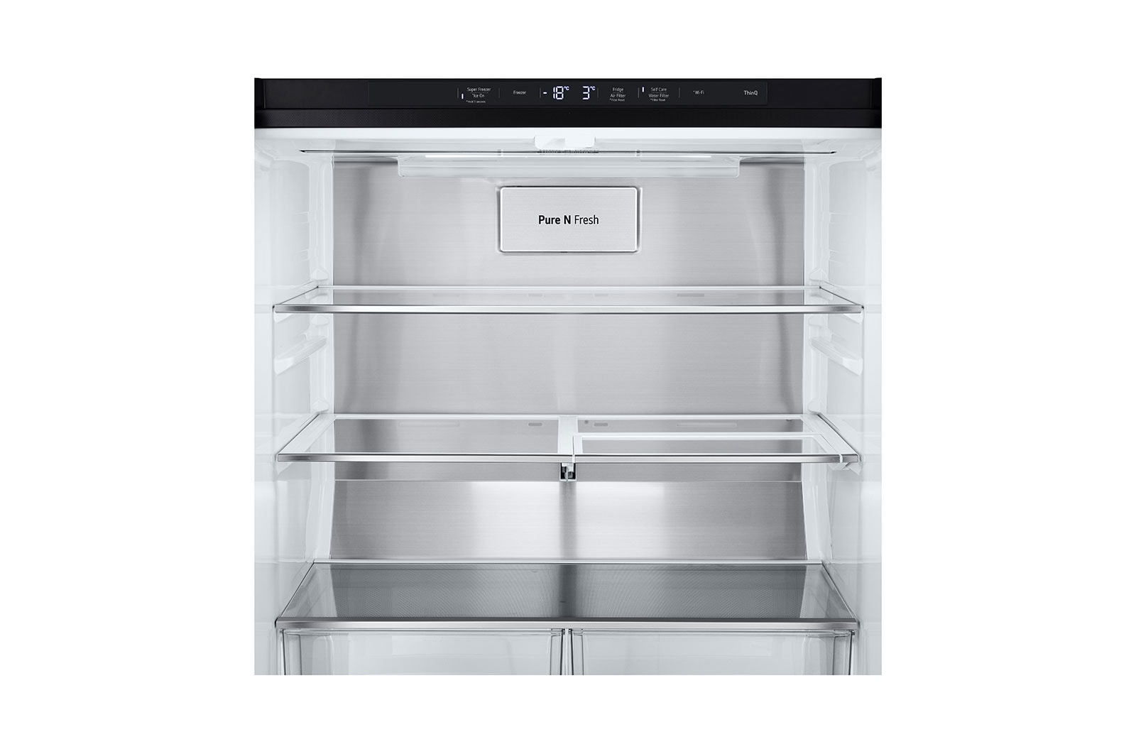 LG InstaView ? Négyajtós h?t?szekrény, DoorCooling?? és ThinQ? technológia, 508L kapacitás, GMG860EPBE
