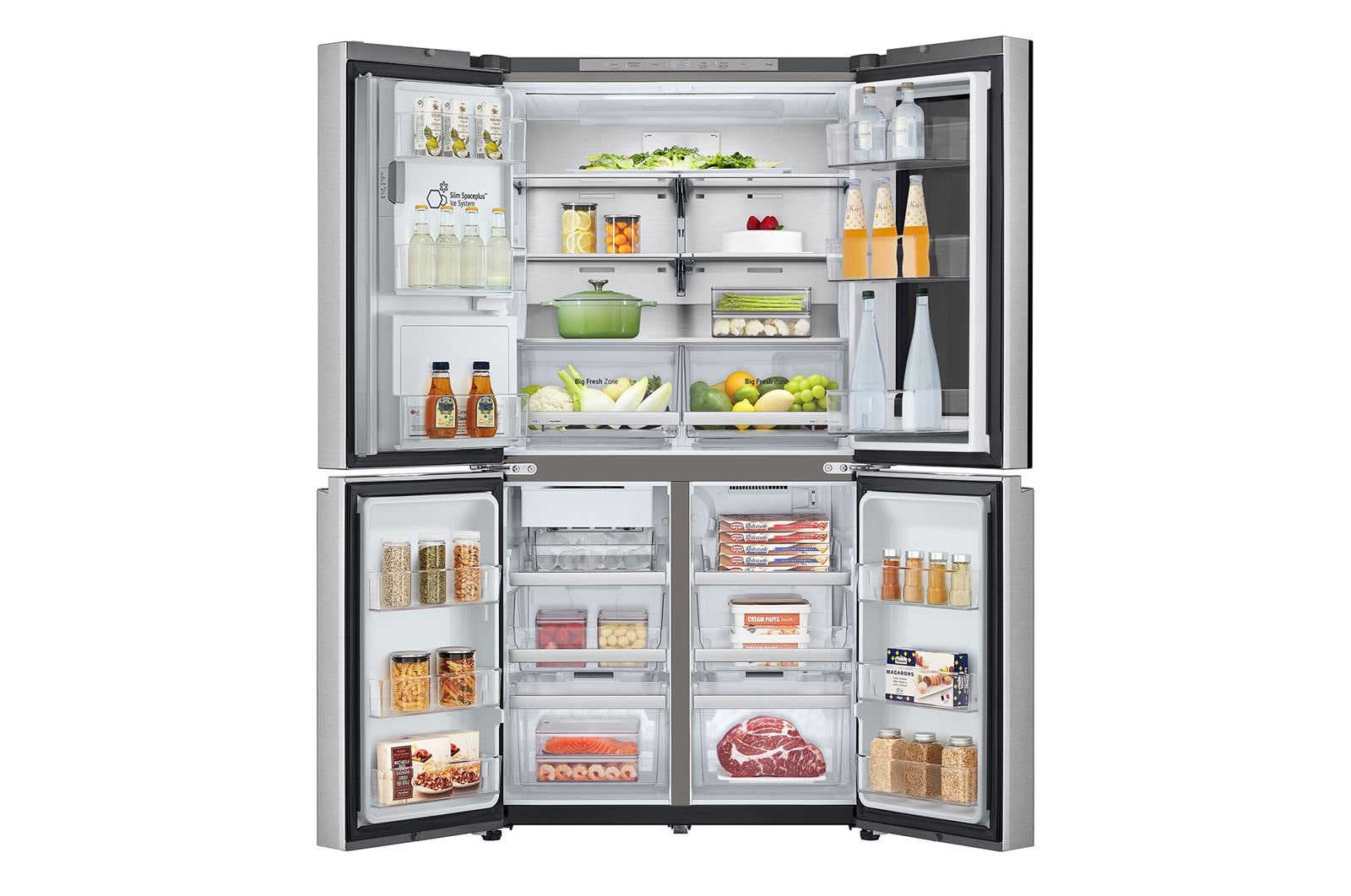 LG InstaView? Négyajtós h?t?szekrény DoorCooling??, Craft Ice? és ThinQ? technológia, 638L kapacitás, GMG960MBEE