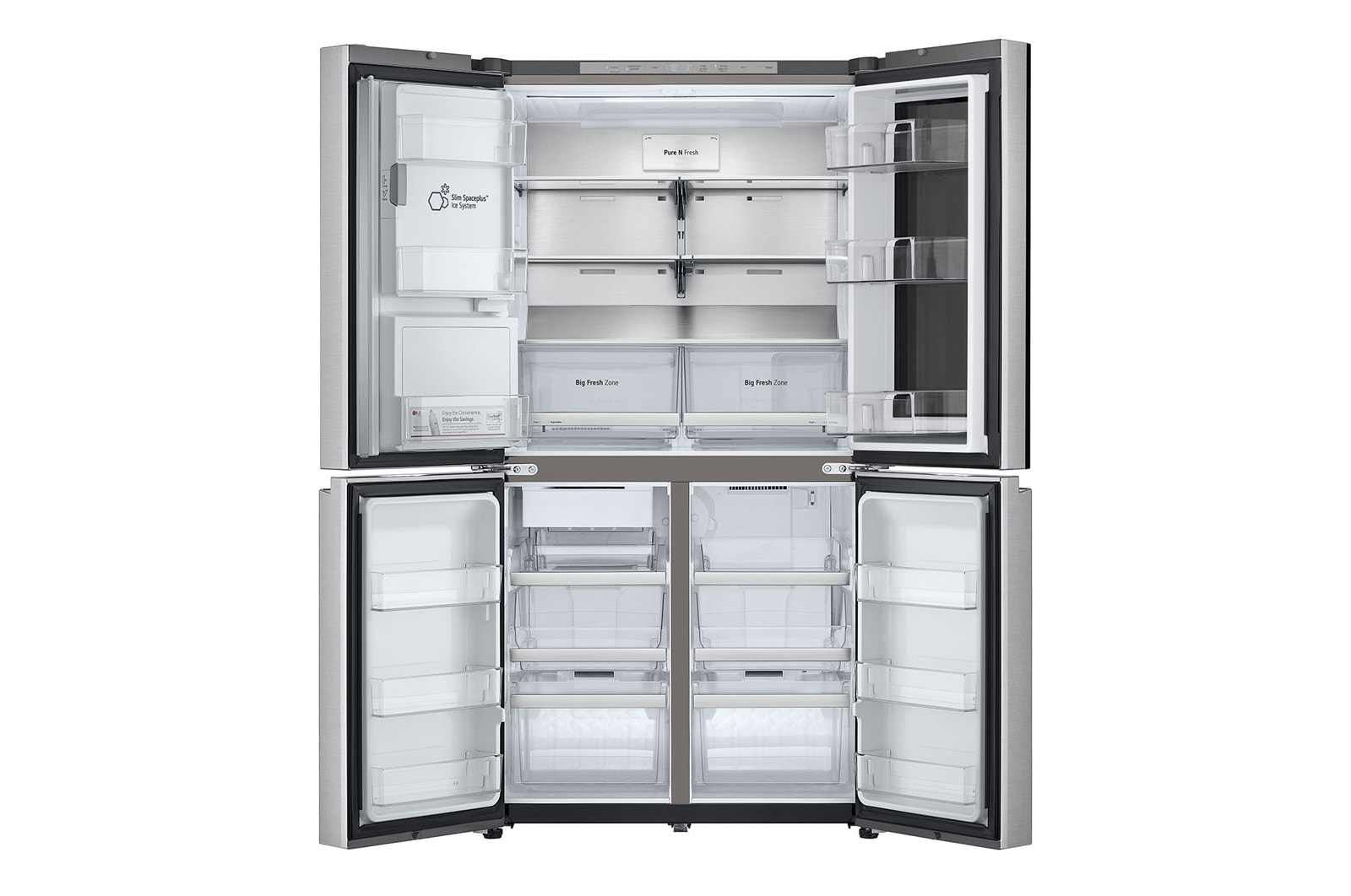 LG InstaView? Négyajtós h?t?szekrény DoorCooling??, Craft Ice? és ThinQ? technológia, 638L kapacitás, GMG960MBEE
