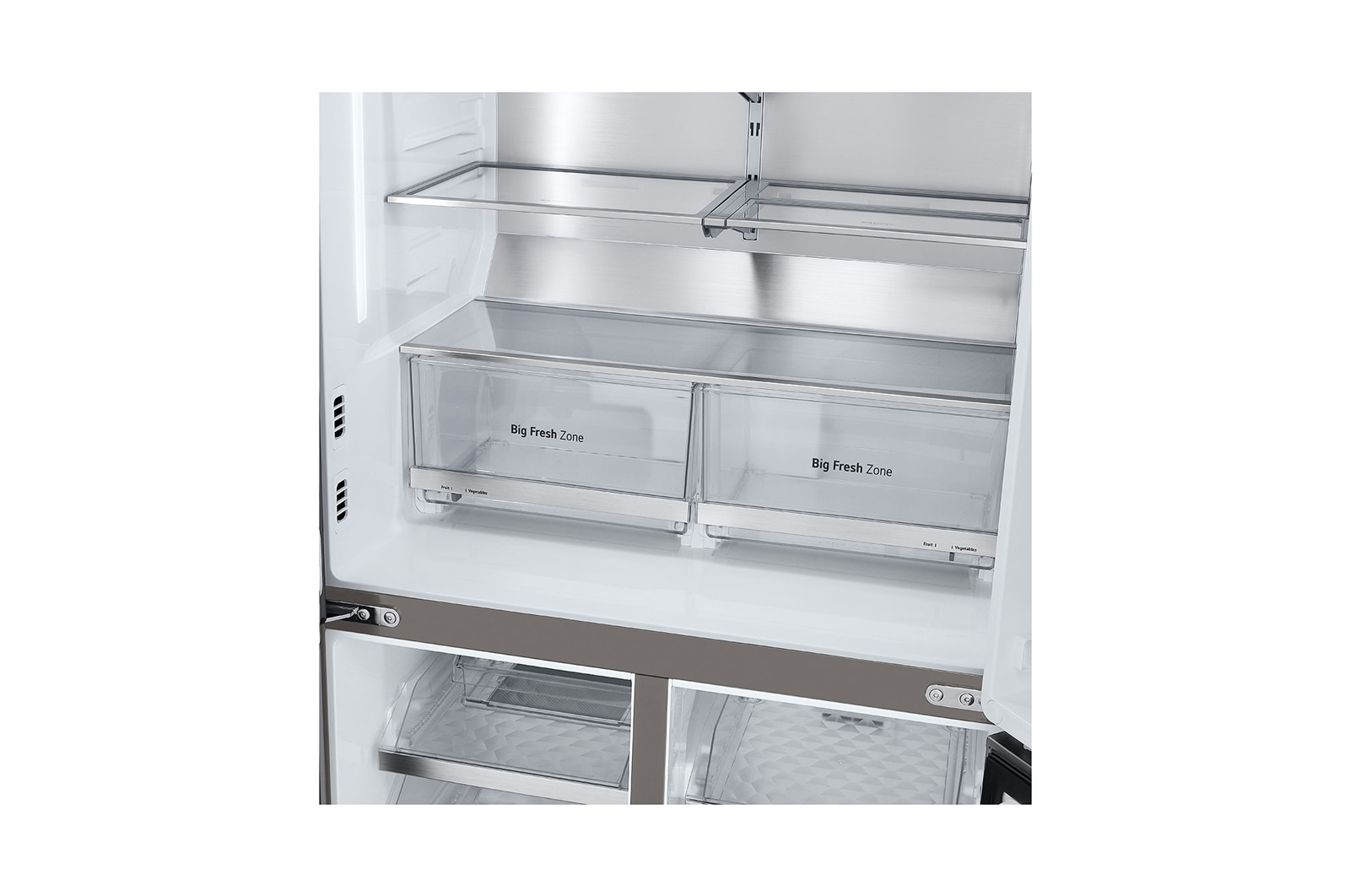 LG InstaView? Négyajtós h?t?szekrény DoorCooling??, Craft Ice? és ThinQ? technológia, 638L kapacitás, GMG960MBEE