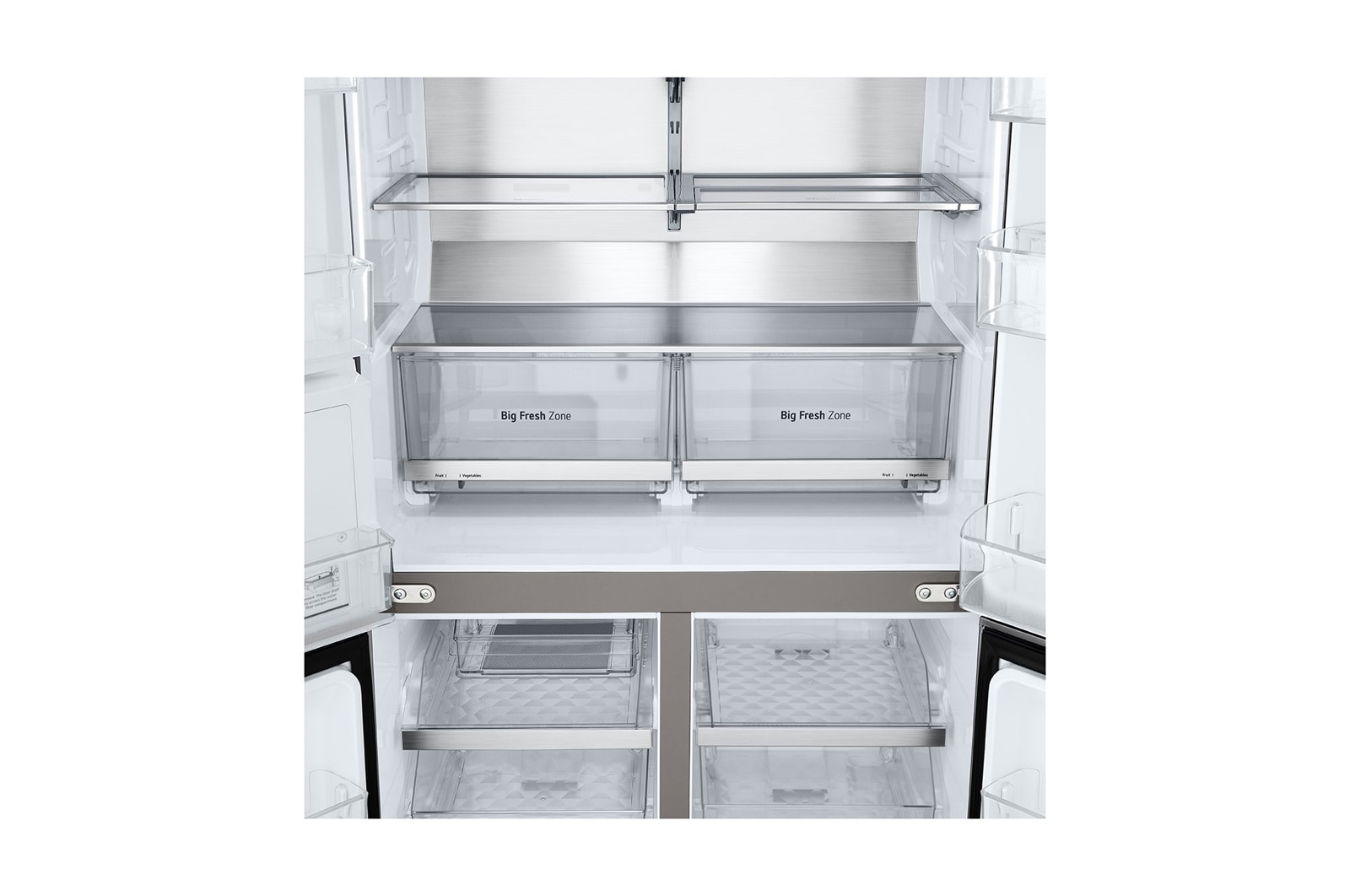 LG InstaView? Négyajtós h?t?szekrény DoorCooling??, Craft Ice? és ThinQ? technológia, 638L kapacitás, GMG960MBEE
