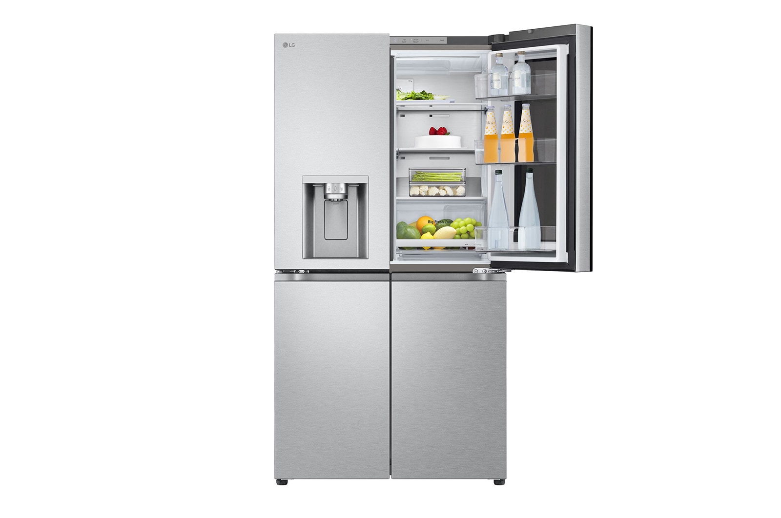 LG InstaView? Négyajtós h?t?szekrény DoorCooling??, Craft Ice? és ThinQ? technológia, 638L kapacitás, GMG960MBEE
