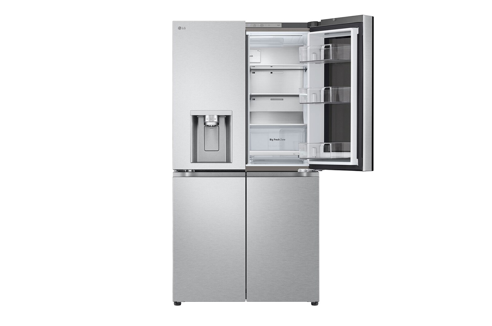 LG InstaView? Négyajtós h?t?szekrény DoorCooling??, Craft Ice? és ThinQ? technológia, 638L kapacitás, GMG960MBEE