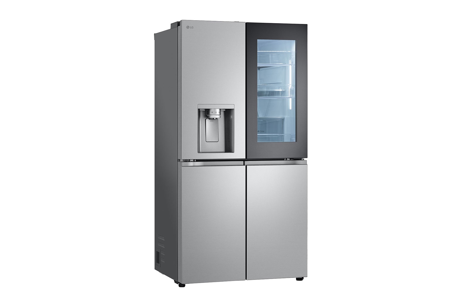 LG InstaView? Négyajtós h?t?szekrény DoorCooling??, Craft Ice? és ThinQ? technológia, 638L kapacitás, GMG960MBEE