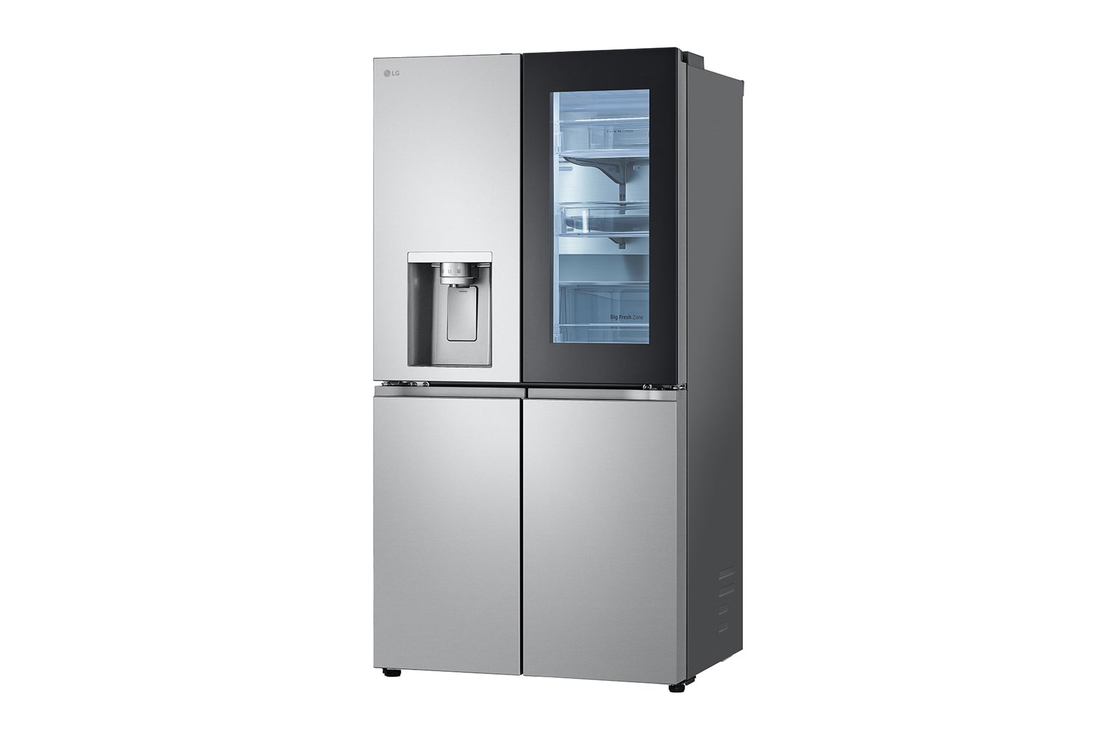 LG InstaView? Négyajtós h?t?szekrény DoorCooling??, Craft Ice? és ThinQ? technológia, 638L kapacitás, GMG960MBEE