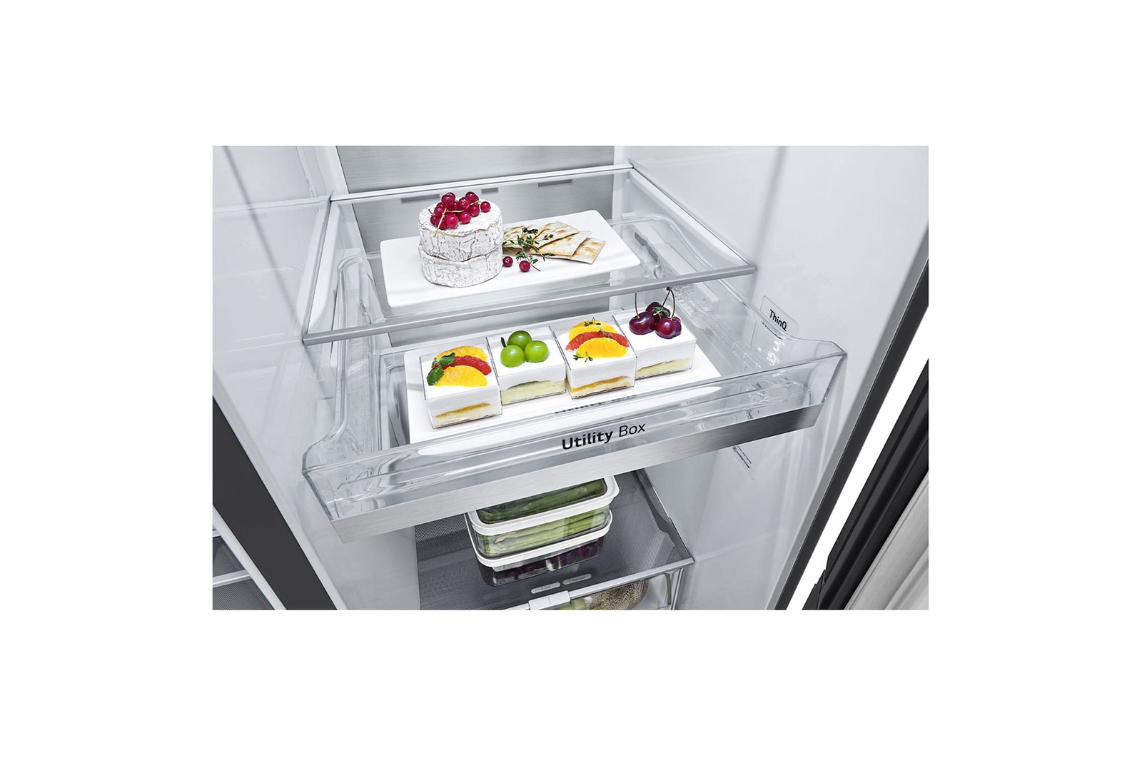 LG InstaView Door-in-Door? Side-by-Side h?t?szekrény DoorCooling+?, Craft Ice? és ThinQ? technológia, 635L kapacitás, GSXV90MCDE