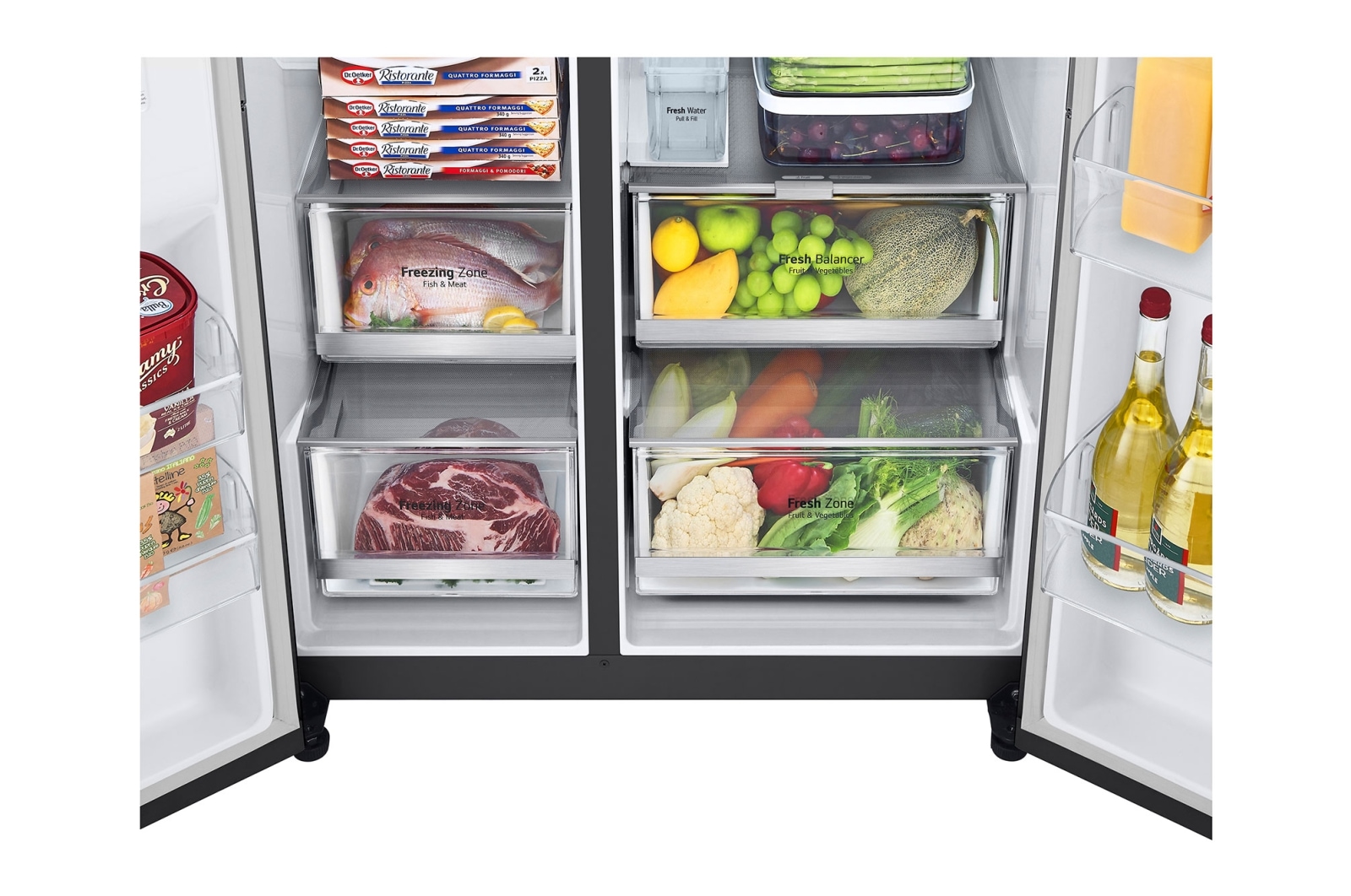 LG InstaView Door-in-Door? Side-by-Side h?t?szekrény DoorCooling<sup>+</sup>? és ThinQ? technológia, 635L kapacitás, GSXV91MCAE