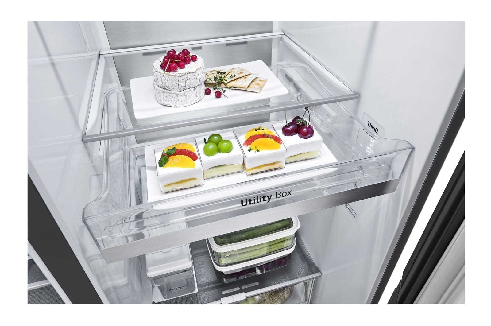 LG InstaView Door-in-Door? Side-by-Side h?t?szekrény DoorCooling<sup>+</sup>? és ThinQ? technológia, 635L kapacitás, GSXV91MCAE