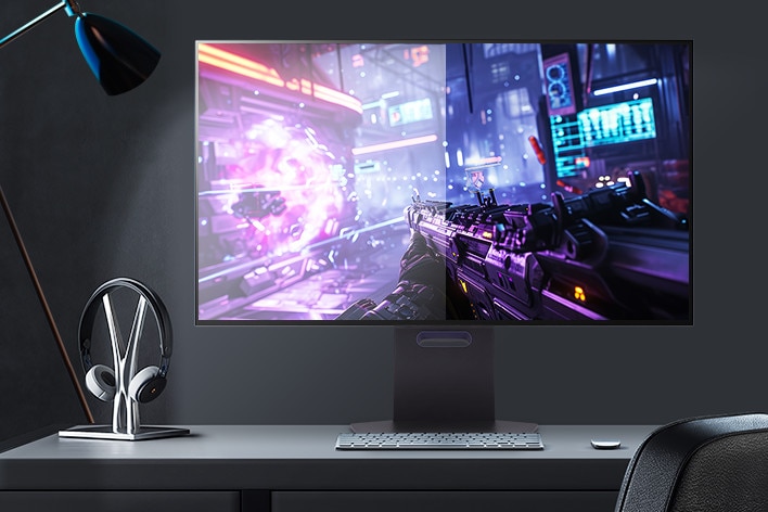 Videó, amely bemutatja az LG UltraGear OLED gaming monitor tükr?z?désmentes képerny?jét, még er?s fényviszonyok mellett is.
