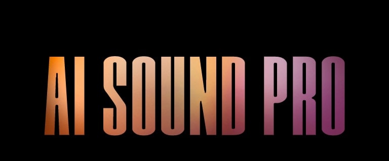 ?AI SOUND PRO” felirat félk?vér, nagybet?kkel, a bal oldalon a narancssárgától a barnáig, a jobb oldalon a rózsaszínt?l a liláig terjed? színátmenettel, fekete háttér el?tt.