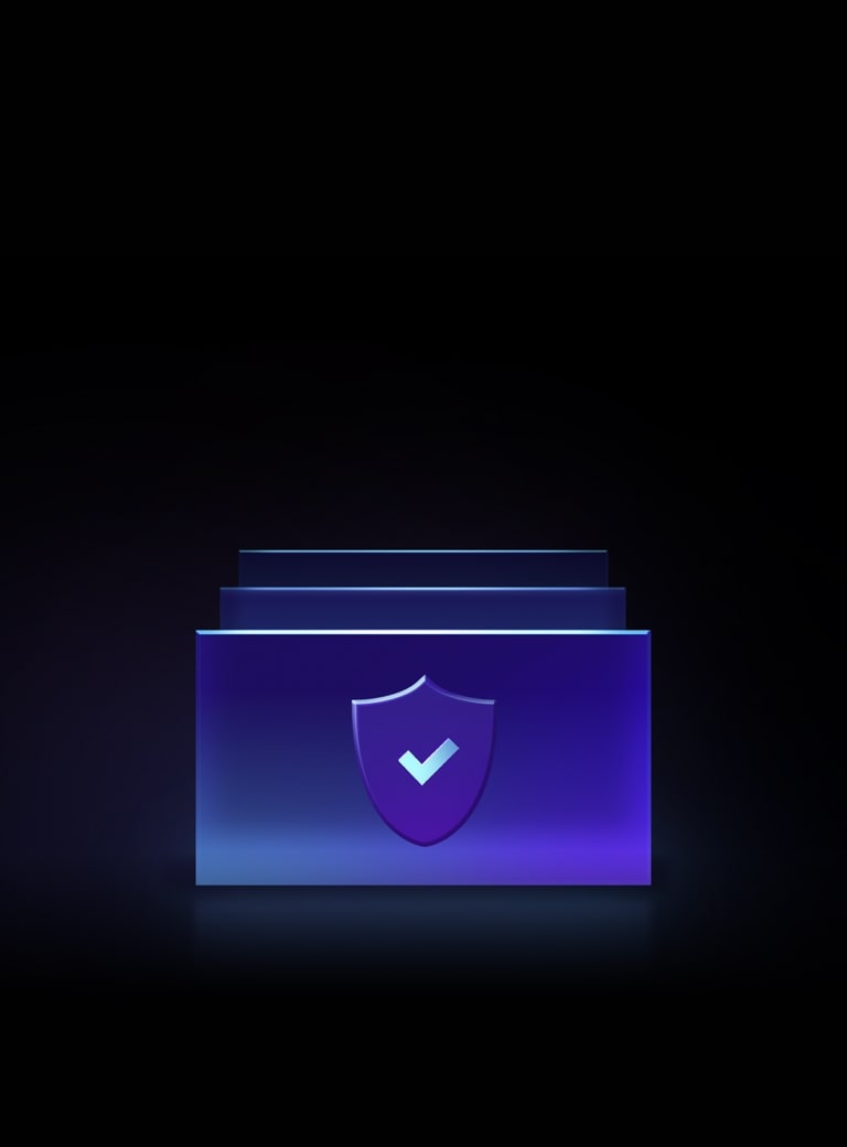 Neon grafika fekete alapon. A T?bbréteg? biztonság funkció egy pajzsot jelenít meg egy pipával egy fekv? téglalapon, m?g?tte két további téglalappal.