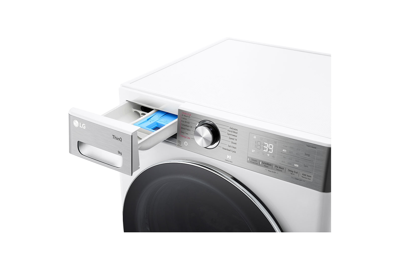 LG 9 kg, max. 1200 ford./perc, G?zmosógép, TurboWash?360, AI DD? és WiFi funkció, Keskeny kialakítás, F2WR909P3W