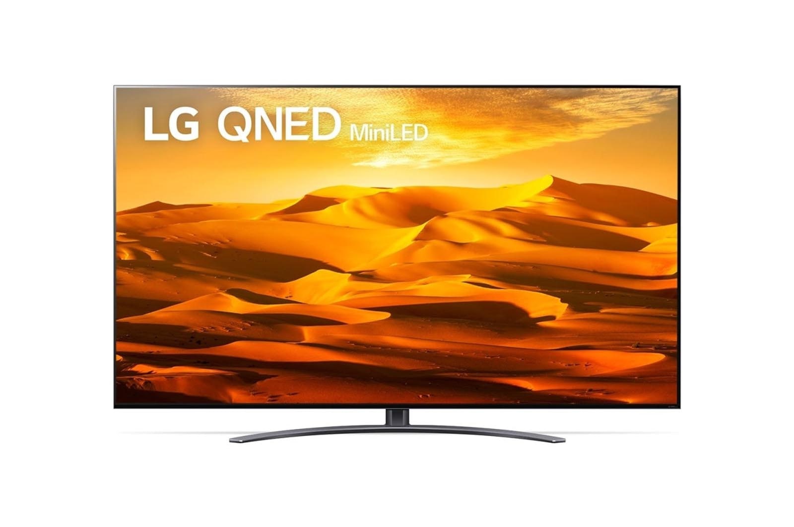 Az LG QNED TV el?lnézete kit?lt?képpel és terméklogóval