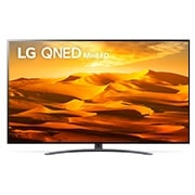 Az LG QNED TV el?lnézete kit?lt?képpel és terméklogóval