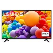 LG UHD TV, UT73 el?lnézete az LG UHD AI ThinQ, 2024 sz?veggel és a webOS Re:New Program logóval a képerny?n