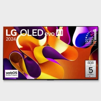 El?lnézet: LG OLED evo AI TV, OLED G4, 11 Years of world number 1 OLED embléma, webOS Re:New Program logó és 5-Year Panel Warranty logó a képerny?n