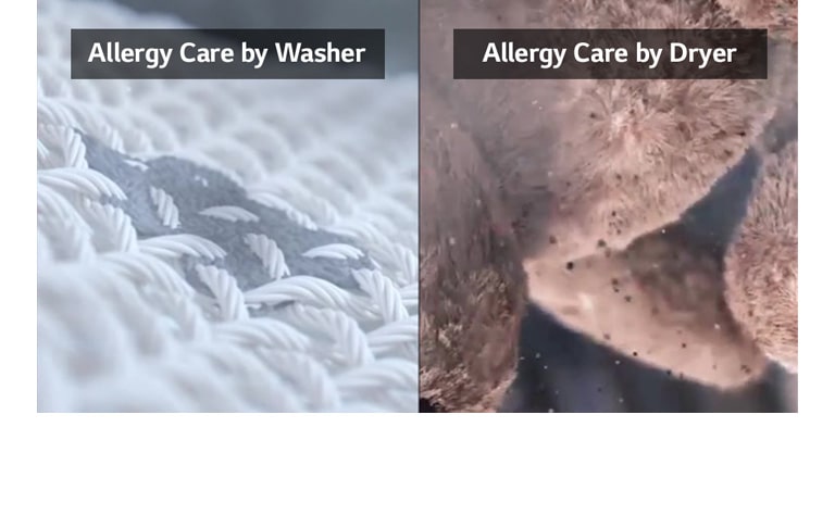 A videó bemutatja, ahogy mosás k?zben a ruhákról, szárítás k?zben pedig egy játékmackóról eltávolítja a készülék az allergéneket.
