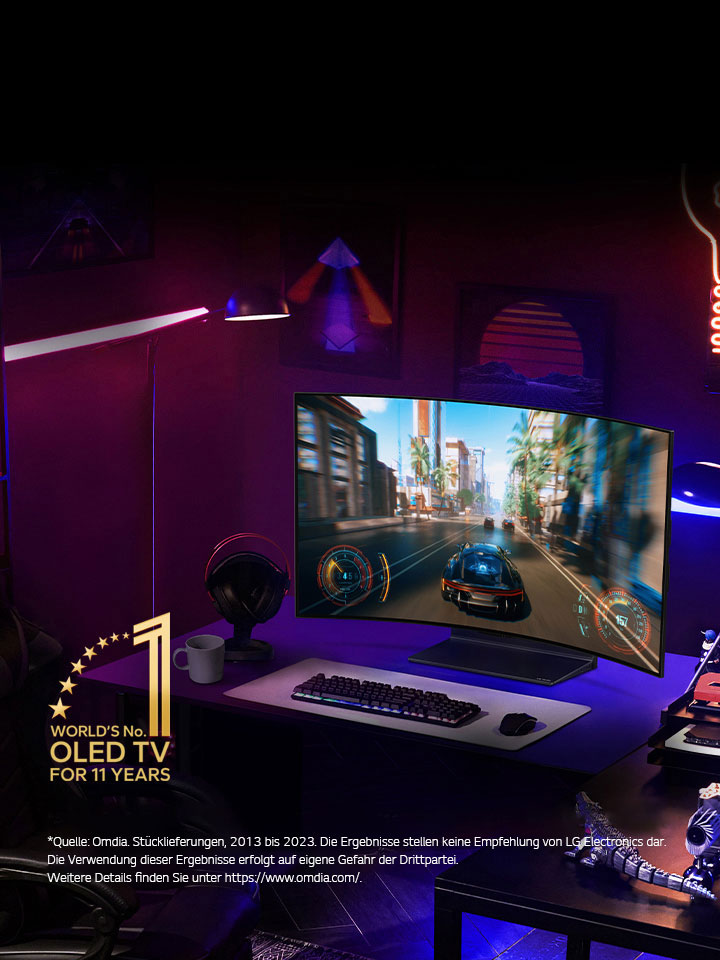 LG OLED evo G3 képe egy modern és kül?nleges New York-i lakás falán, mik?zben a képerny?n egy romantikus éjszakai jelenet látszik. 11 éve a világ els? számú OLED TV-je embléma.