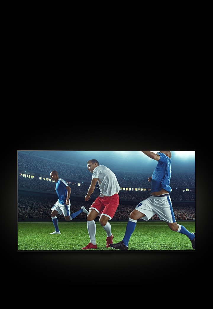 Kursor mengklik Picture Mode dan berubah dari Vivid ke Sports. Permainan sepak bola kemudian menjadi lebih cerah dan lebih jelas dengan aksi yang lebih halus. 