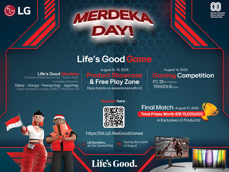 Layar beranda LG webOS ditempatkan dengan kotak merah bertuliskan "LG Streaming Week"