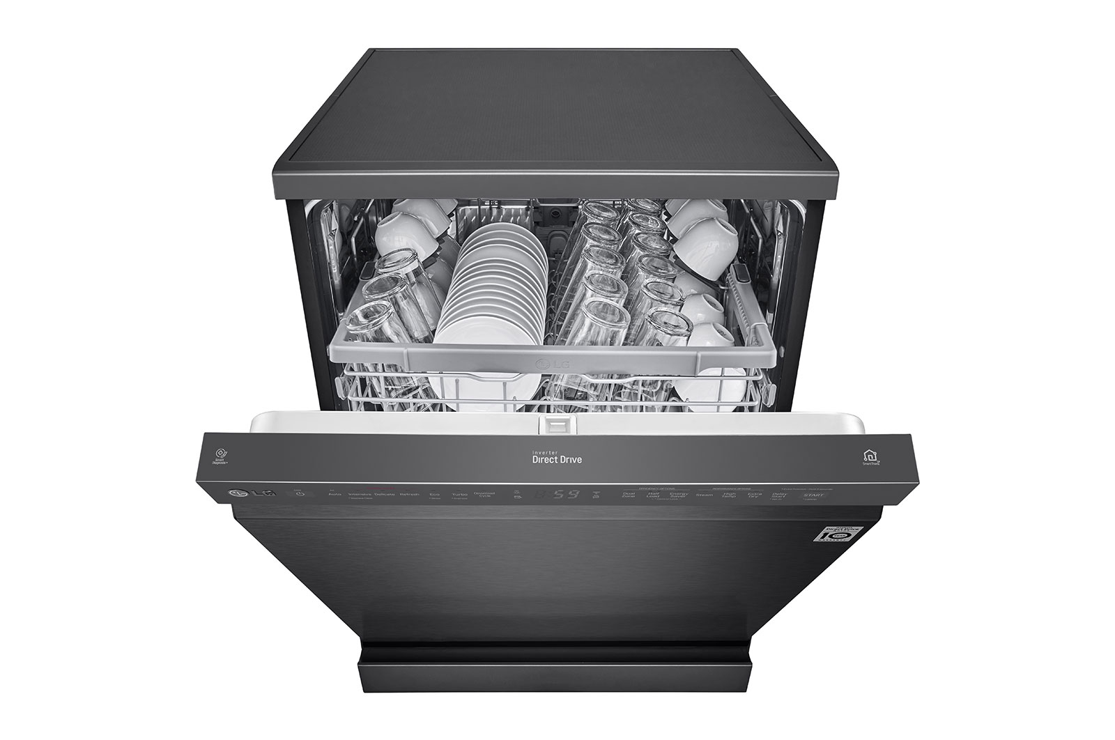 LG Dishwasher, TrueSteam?, 14 Place Settings, QuadWash?, EasyRack? Plus, ThinQ? (Wi-Fi), Direct Drive Motor, Matt Black, DFB424FM