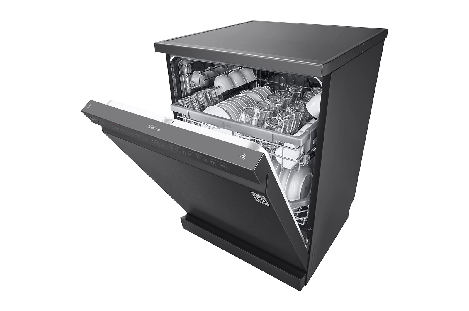 LG Dishwasher, TrueSteam?, 14 Place Settings, QuadWash?, EasyRack? Plus, ThinQ? (Wi-Fi), Direct Drive Motor, Matt Black, DFB424FM