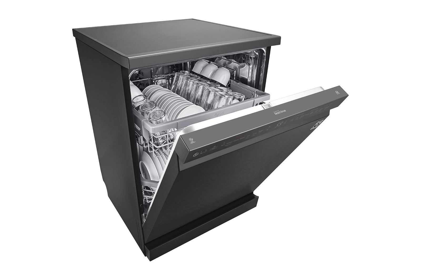 LG Dishwasher, TrueSteam?, 14 Place Settings, QuadWash?, EasyRack? Plus, ThinQ? (Wi-Fi), Direct Drive Motor, Matt Black, DFB424FM