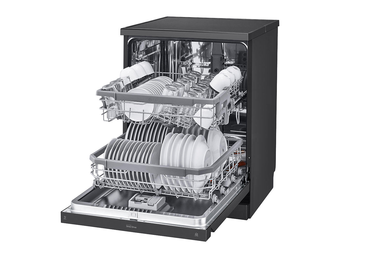 LG Dishwasher, TrueSteam?, 14 Place Settings, QuadWash?, EasyRack? Plus, ThinQ? (Wi-Fi), Direct Drive Motor, Matt Black, DFB424FM