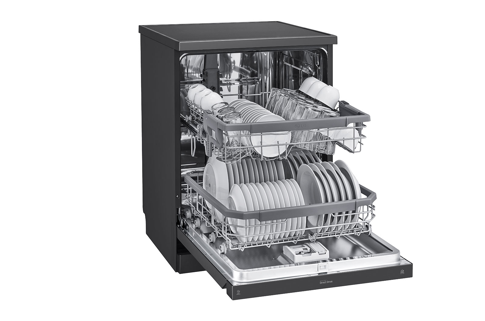 LG Dishwasher, TrueSteam?, 14 Place Settings, QuadWash?, EasyRack? Plus, ThinQ? (Wi-Fi), Direct Drive Motor, Matt Black, DFB424FM