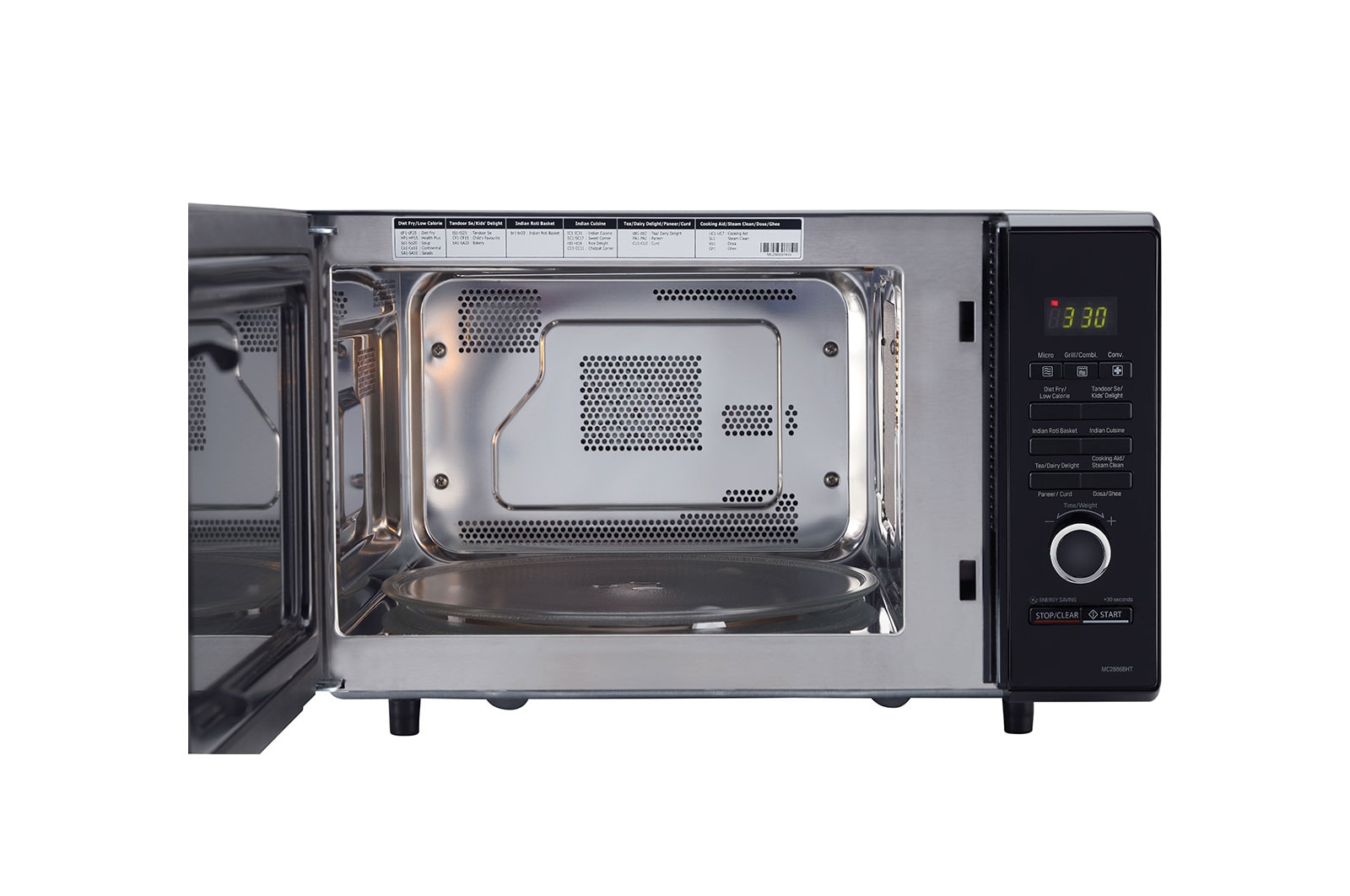LG 28 L All-In-One Convection Microwave Oven with Diet Fry?, 251 Auto Cook Menu, Roti Basket, Health Plus Menu, Black, MC2886BHT