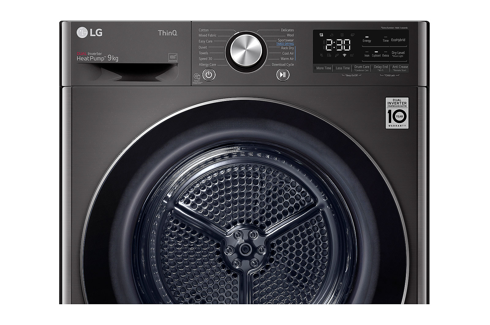 LG 9Kg Dryer, Dual Heat Pump?, Black Steel, DHV09SWB