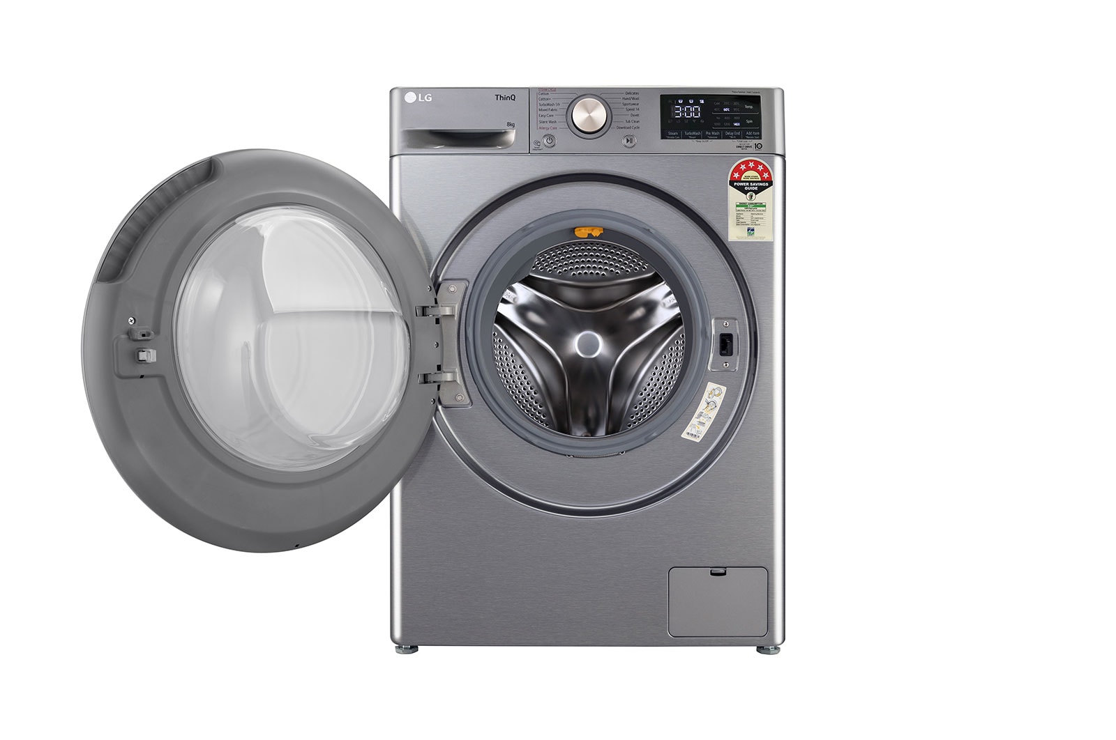 LG 8Kg Front Load Washing Machine, AI Direct Drive?, Steam?, Platinum Silver, FHP1208Z5P
