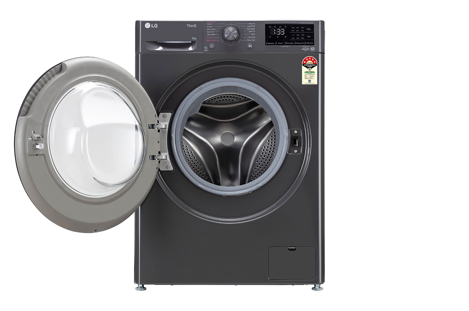 LG 8Kg Front Load Washing Machine, AI Direct Drive? , Steam, Middle Black, FHV1408Z2M