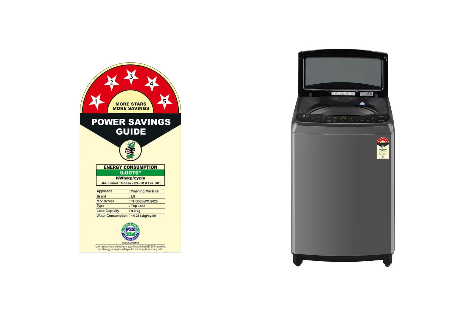LG 9Kg Top Load Washing Machine, AI Direct Drive?, In-built Heater, Middle Black, THD09SWM