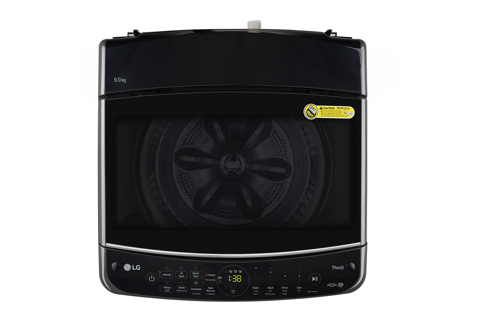 LG 9Kg Top Load Washing Machine, AI Direct Drive?, In-built Heater, Middle Black, THD09SWM