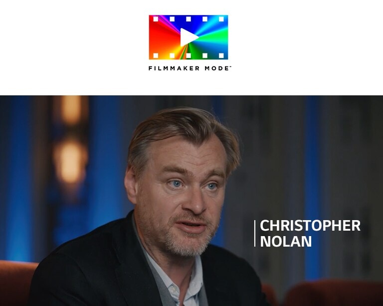 A logo of FILLMAKER MODE?. Under the logo, Christopher Nolan is having an interview in a dark room.