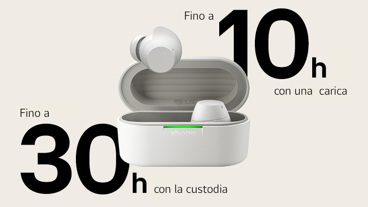 Immagine che mostra la durata della batteria degli xboom Buds.