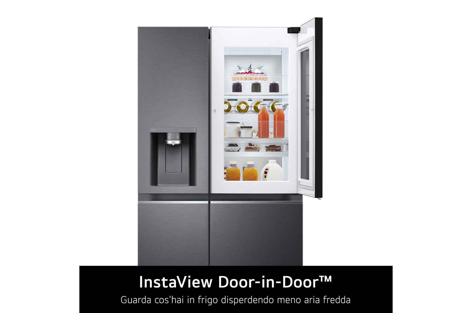 LG Frigorifero Side-by-Side InstaView Door-in-Door | Classe E, 635L | Wi-Fi, Dispenser senza allaccio, UVnano, No frost | Nero, GSXV91MCAE