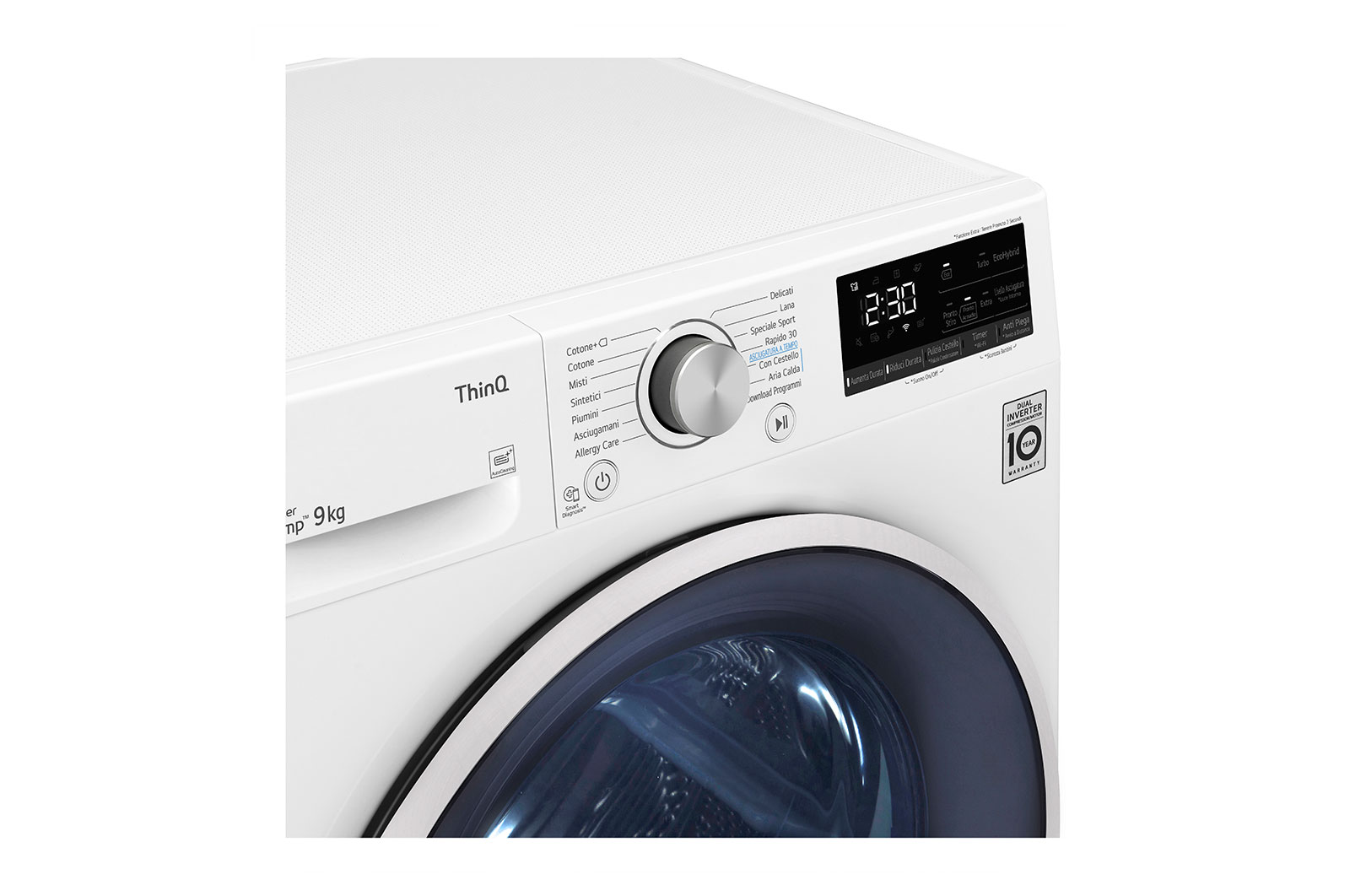 LG Asciugatrice 9kg a Pompa Di Calore condensatore autopulente Classe C Bianca, RH90V9AVHN