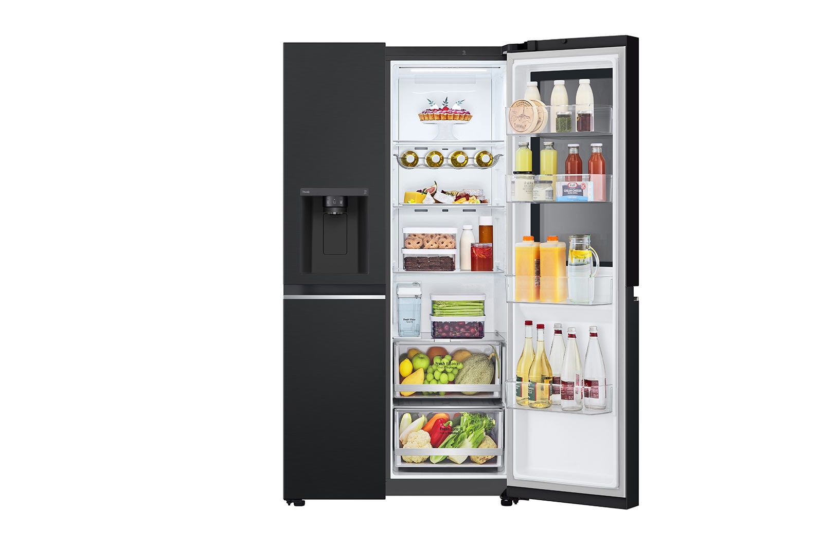 LG Frigorifero Side-by-Side InstaView | Classe E, 635L | Wi-Fi, Dispenser senza allaccio, Fresh Balancer, No frost | Nero opaco, GSGV81EPLL