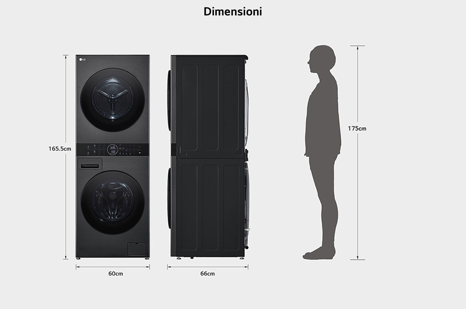 LG WashTower Colonna Bucato 12/10kg AI DD | Classe A-10% / A+++ | Pannello unificato, TurboWash360, Pompa di calore | Nera, WT1210BBF