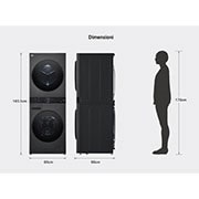 LG WashTower Colonna Bucato 12/10kg AI DD | Classe A-10% / A+++ | Pannello unificato, TurboWash360, Pompa di calore | Nera, WT1210BBF