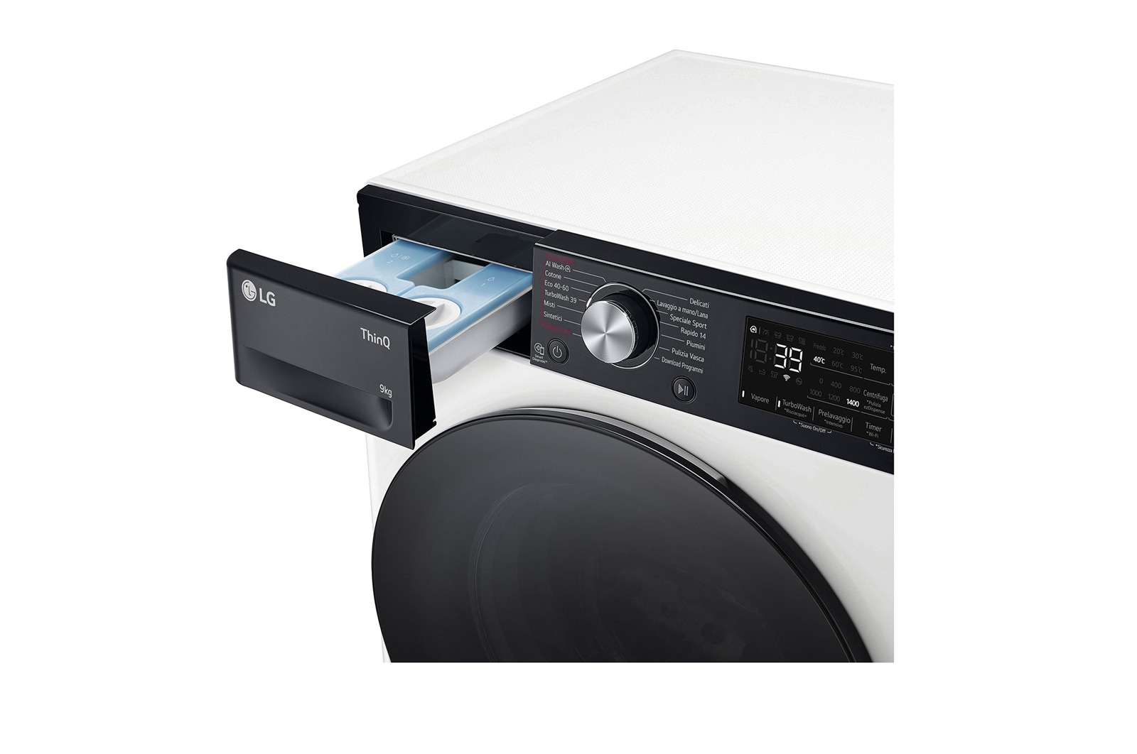 LG Lavatrice 9kg AI DD? | Serie R7 Classe A-10% | 1400 giri, TurboWash 360, Autodosaggio, Vapore su 7 programmi, Wi-Fi | White, F4R7509TSWB
