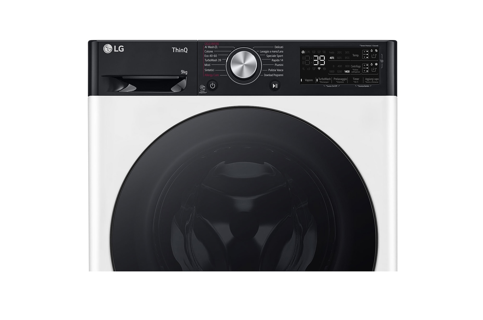LG Lavatrice 9kg AI DD? | Serie R7 Classe A-10% | 1400 giri, TurboWash 360, Autodosaggio, Vapore su 7 programmi, Wi-Fi | White, F4R7509TSWB