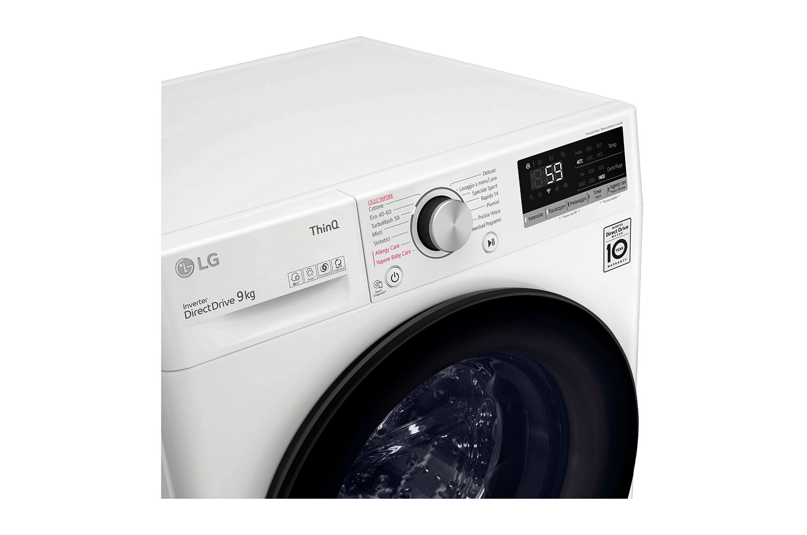 LG Lavatrice 9kg AI DD? | Serie V5 Classe A/A/A | 1400 giri, TurboWash, Lavaggio a vapore, Wi-Fi | White, F4WV509SAE