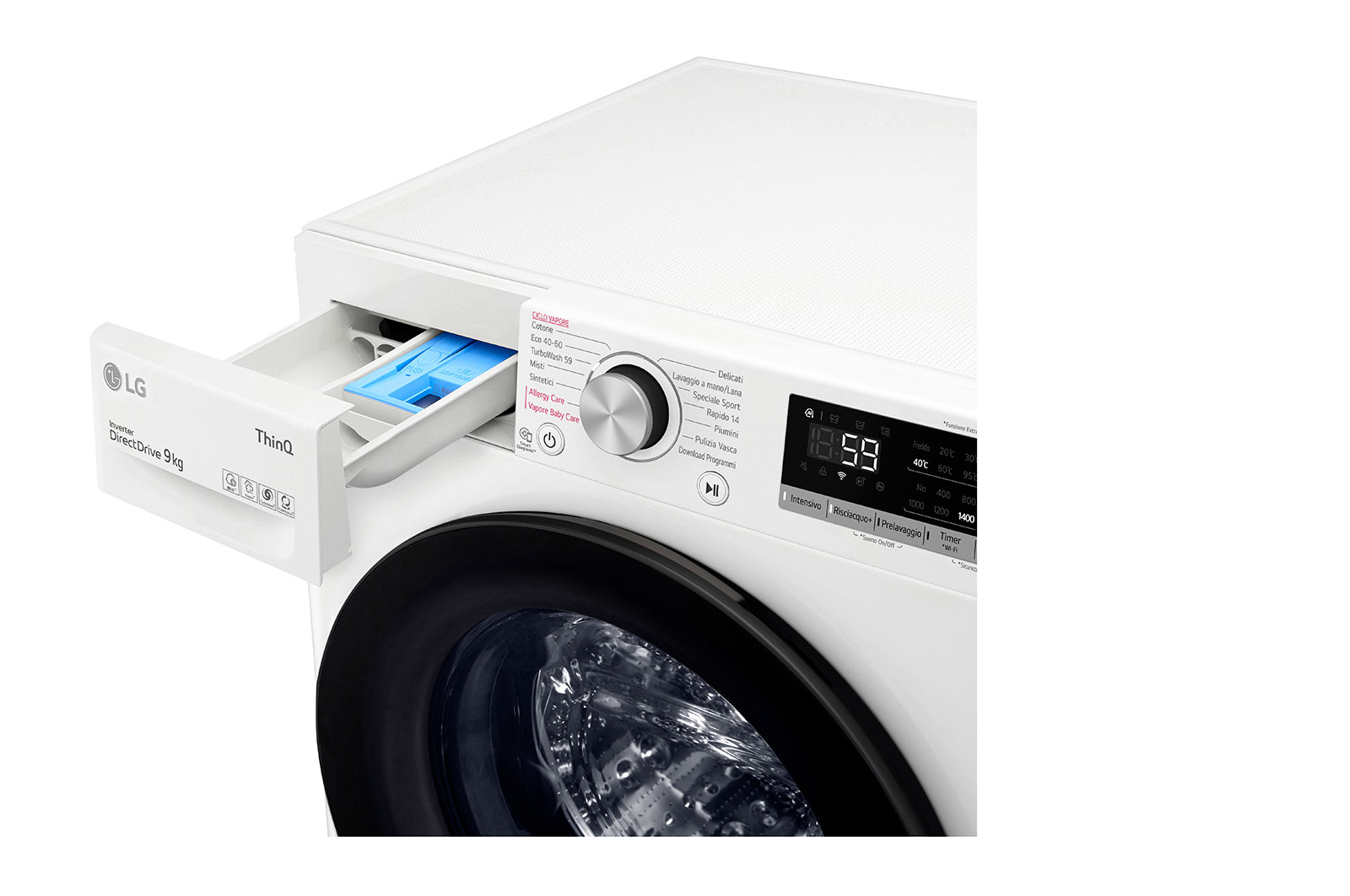 LG Lavatrice 9kg AI DD? | Serie V5 Classe A/A/A | 1400 giri, TurboWash, Lavaggio a vapore, Wi-Fi | White, F4WV509SAE