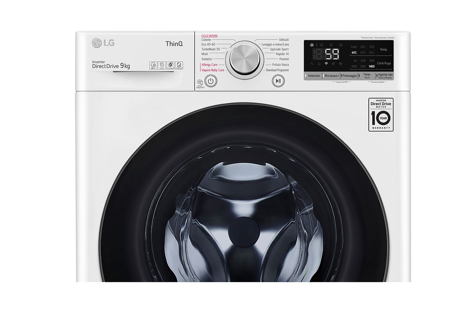 LG Lavatrice 9kg AI DD? | Serie V5 Classe A/A/A | 1400 giri, TurboWash, Lavaggio a vapore, Wi-Fi | White, F4WV509SAE