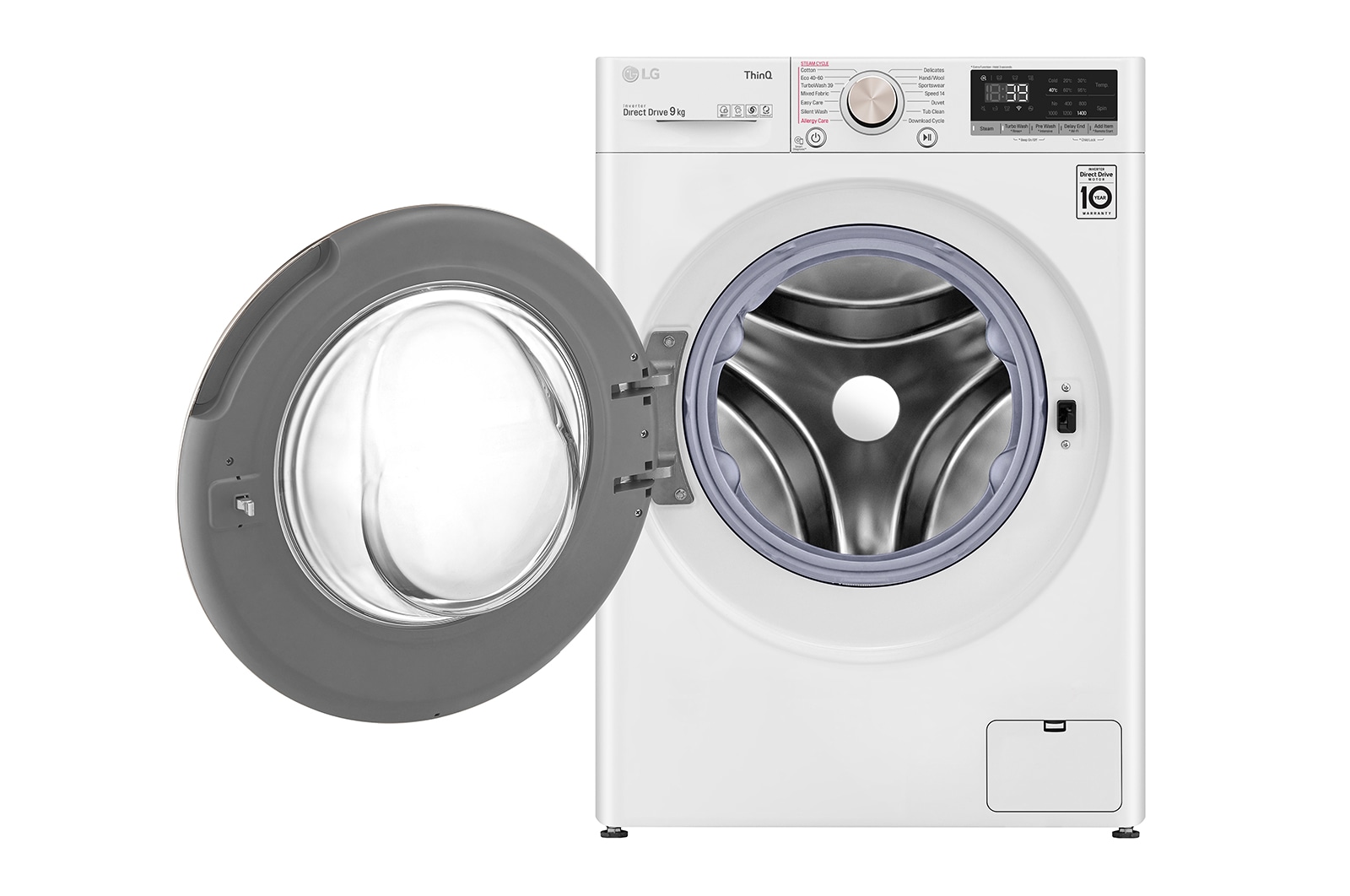 LG Lavatrice 9kg AI DD? | Serie V7 Classe A-10%* | 1600 giri, TurboWash 360, Lavaggio a vapore, Wi-Fi | White, F6WV709SGA
